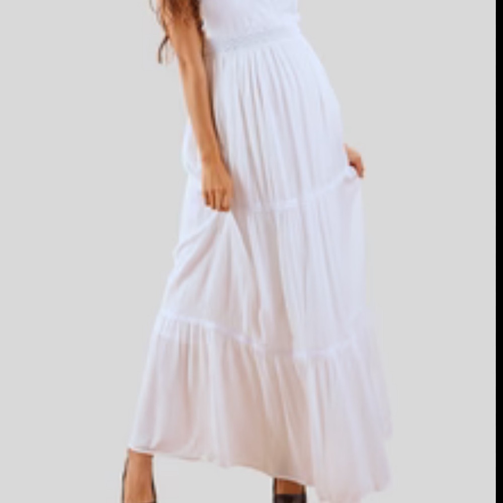 Say What? White Tiered Maxi Sundress Scoop Neck Sleeveless - Picture 3 of 13